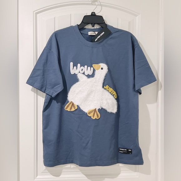 AELFRIC EDEN Wow Justfly Graphic Short Sleeve Goose T-shirt Men’s M Blue - Picture 3 of 6